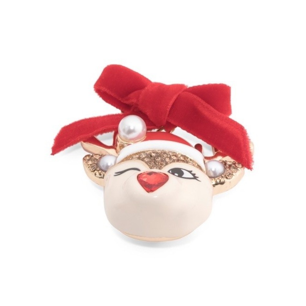 BETSEY JOHNSON Large Reindeer Bow Pin Holiday Teacher Christmas Bling Brooch NWT